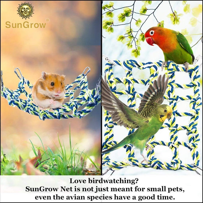 SunGrow Cotton Rope Net for Small Pets, Hanging Hammock for Cage, Activity & Climbing Toy, Net Pet Bed for Hamsters, Cockatiels, Parakeets, 4 Hooks Included - Image 3